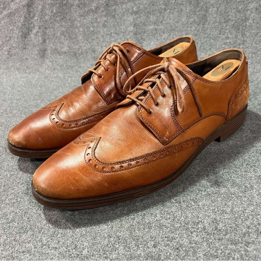 Cole Haan Jefferson Grand 2.0 Size 10 British Tan Classic Wingtip Oxford Shoes